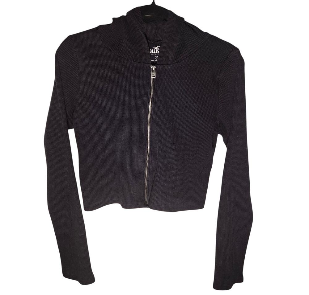 Cozy Black Hollister Crop Full Zip Hoodie - Medium